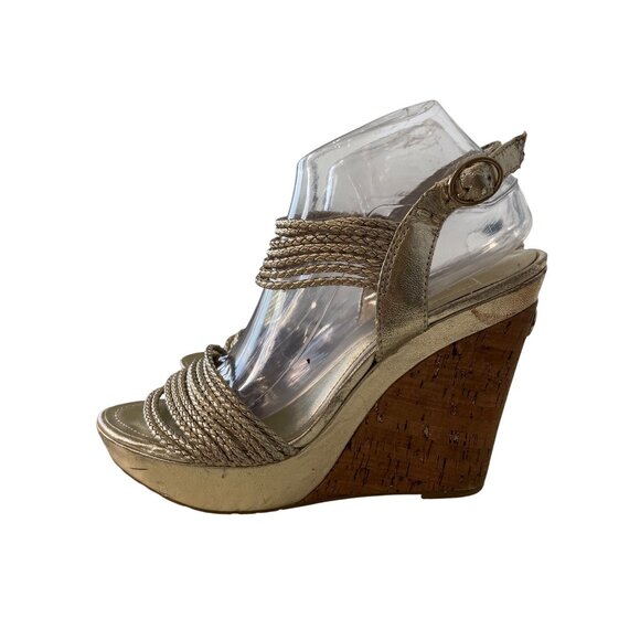 BCBGeneration Callista Wedge Sandals Size 9 Braided Strap Open Toe Gold Bohemian - Picture 2 of 12